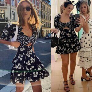 Alice McCall Izabella Mini Dress Black‎ White Floral Off Shoulder Size 8